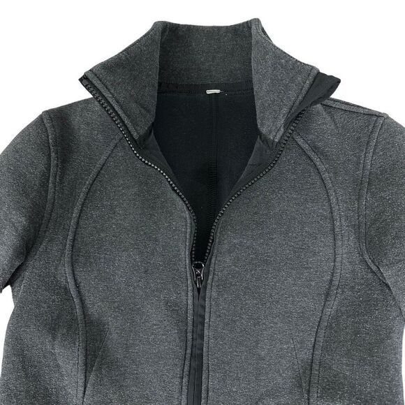 Lululemon Insculpt Zip Jacket Mock Neck Size 4 Heathered Black Ponte Knit - Picture 6 of 9